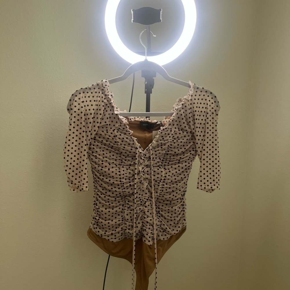 MAJORELLE Polka Dot Ruched Bodysuit
